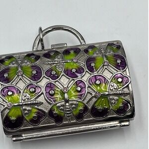 Judith Leiber Purple Green Enameled
Butterflies Motif Handbag Trinket Pill Case